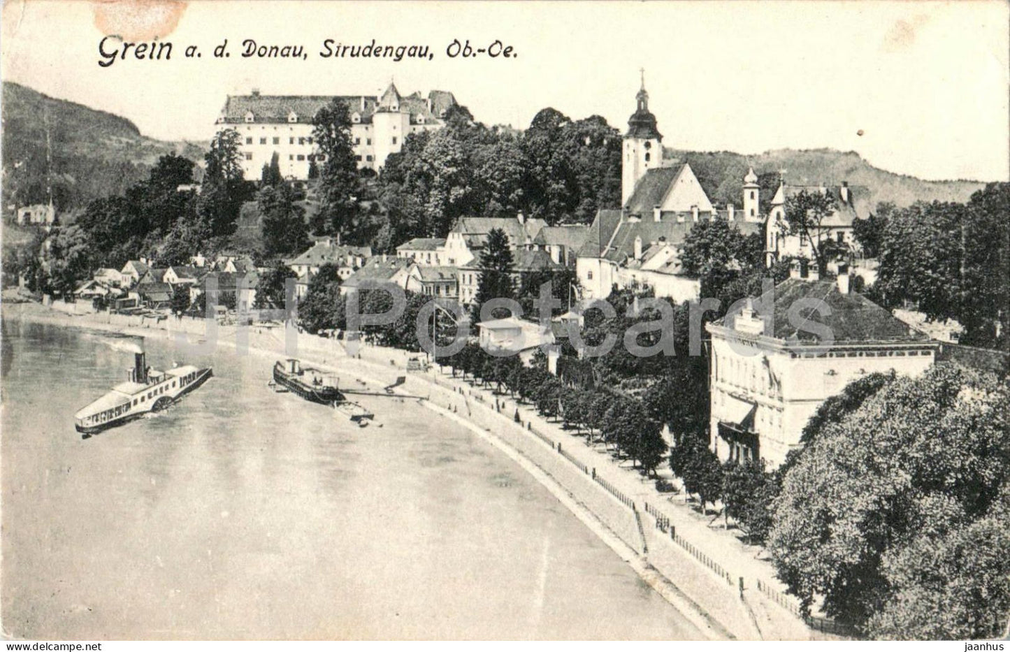Grein a. d. Donau - Strudengau - Ob.-Oe. - town view - ship - 2126 - old postcard - 1922 - Austria - used - JH Postcards