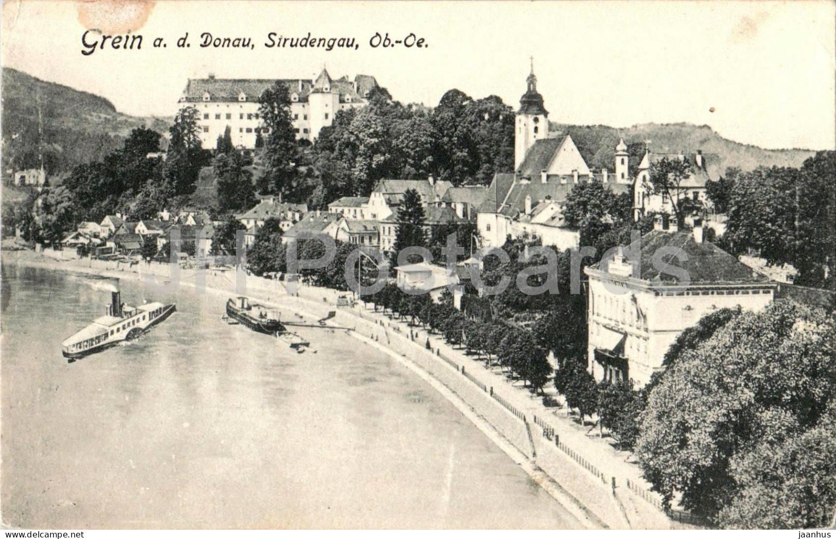 Grein a. d. Donau - Strudengau - Ob.-Oe. - town view - ship - 2126 - old postcard - 1922 - Austria - used - JH Postcards