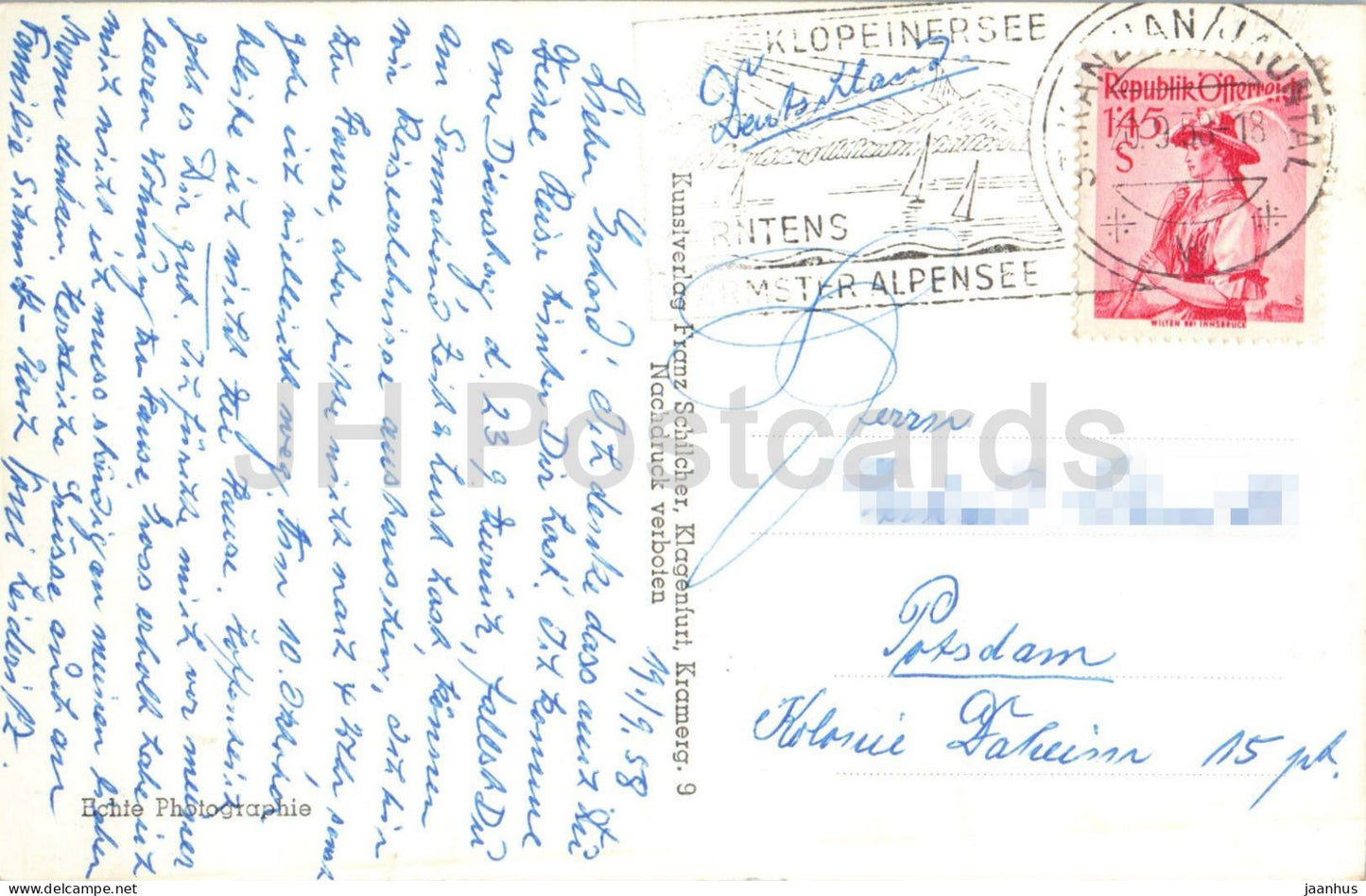 Klopeinersee mit Georgibergl - Karnten - lake - 1296 - old postcard - 1958 - Austria - used
