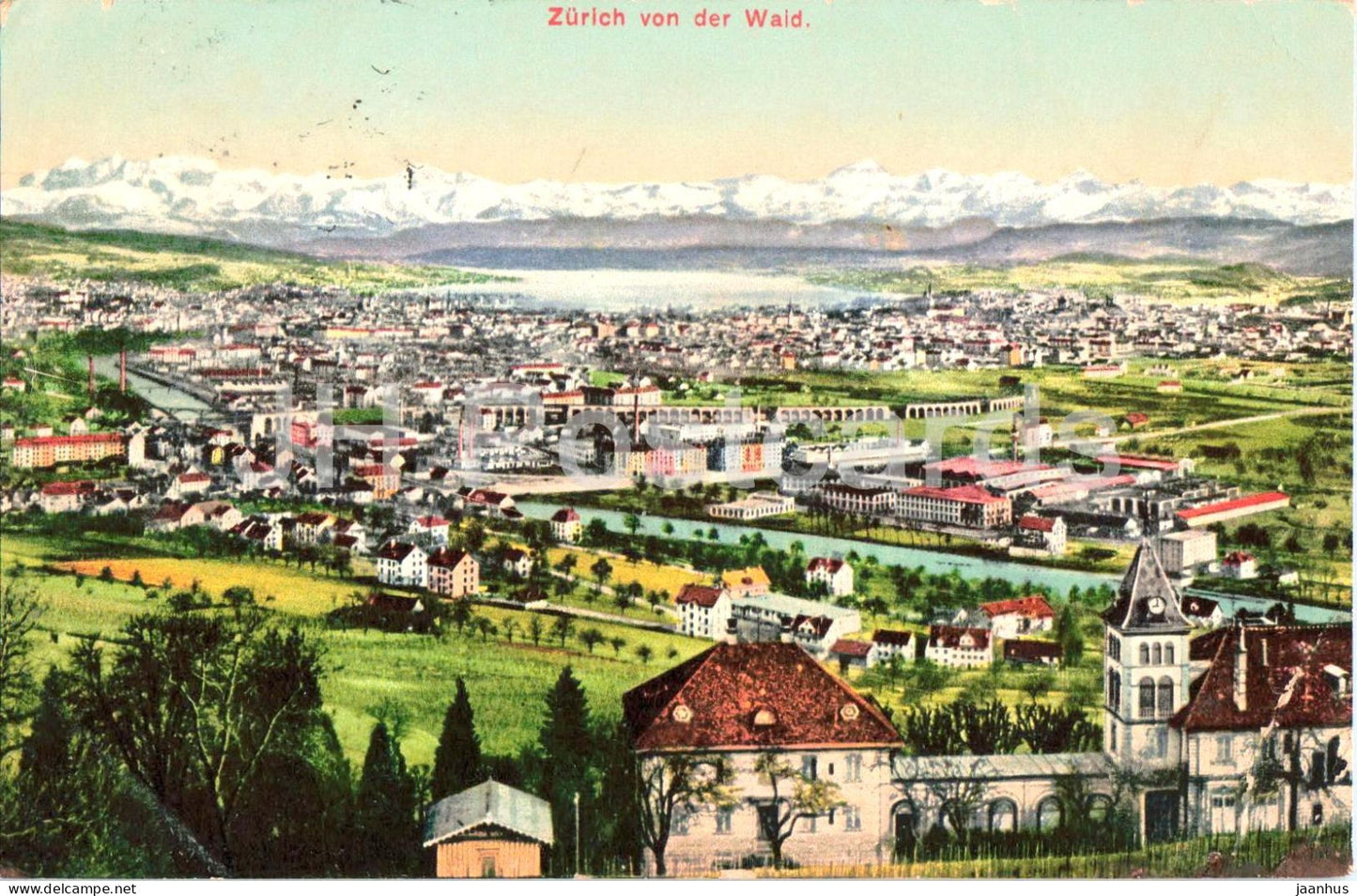 Zurich von der Waid - city and Alps panorama - old postcard - 1909 - Switzerland - used - JH Postcards