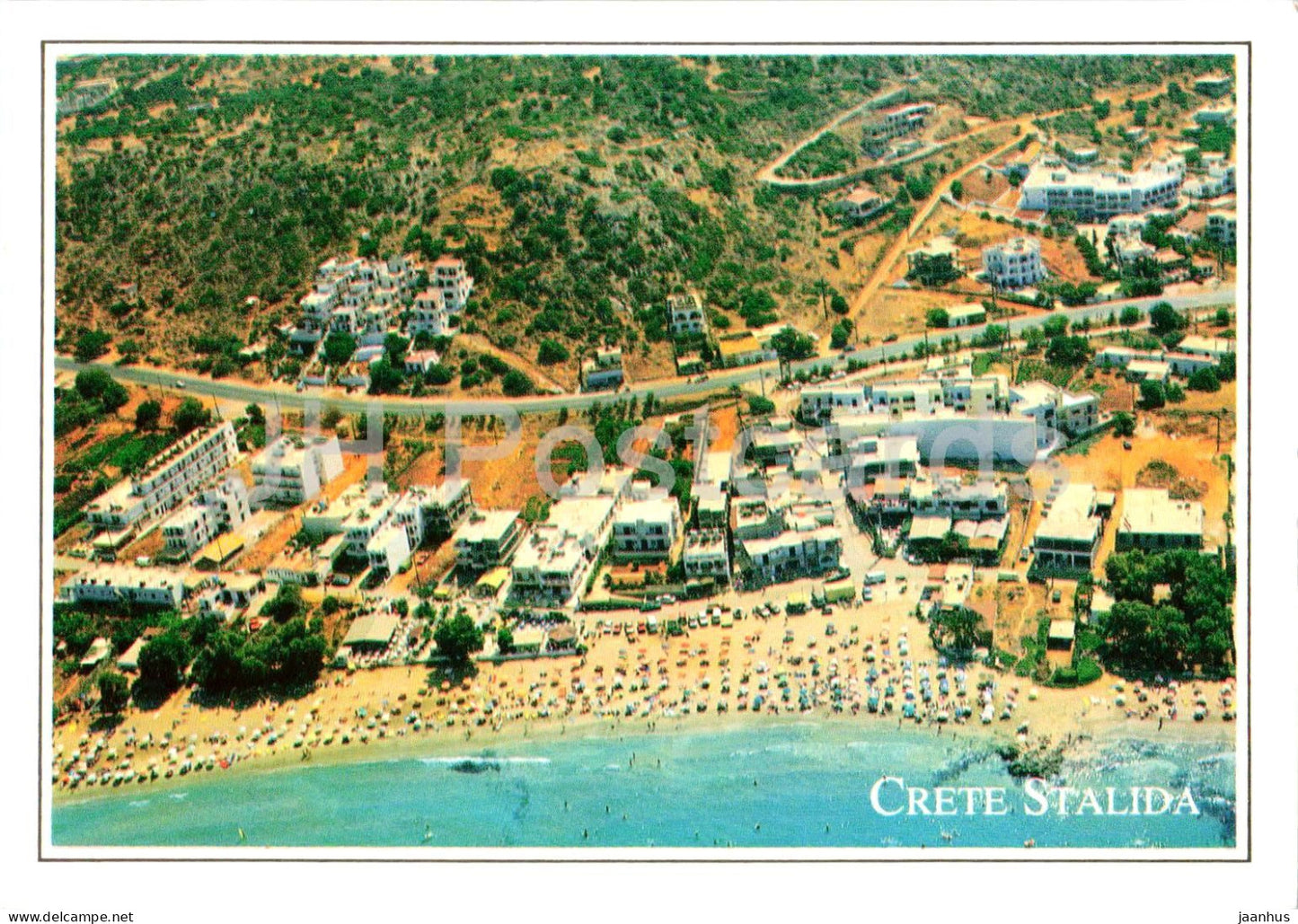 Crete - Stalida - aerial view - beach - hotels - coastline - 206 - Greece - used - JH Postcards