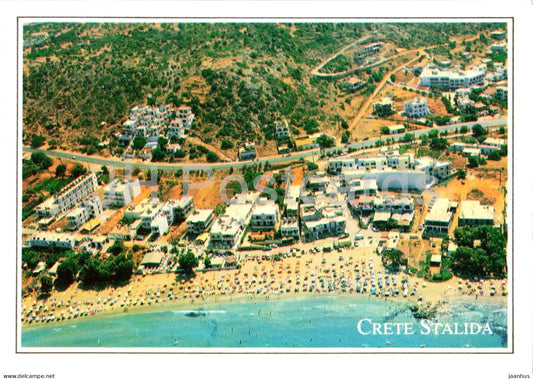 Crete - Stalida - aerial view - beach - hotels - coastline - 206 - Greece - used - JH Postcards