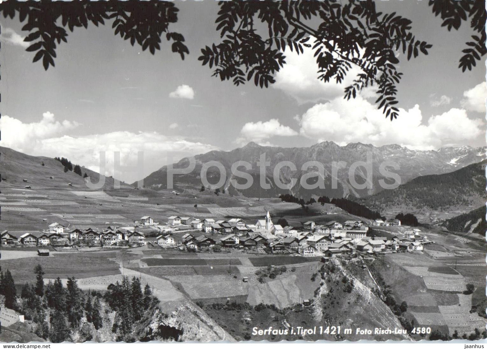 Serfaus i. Tirol 1421 m - village - alpine plateau - mountains - panorama - 4580 - old postcard - 1958 - Austria - used - JH Postcards