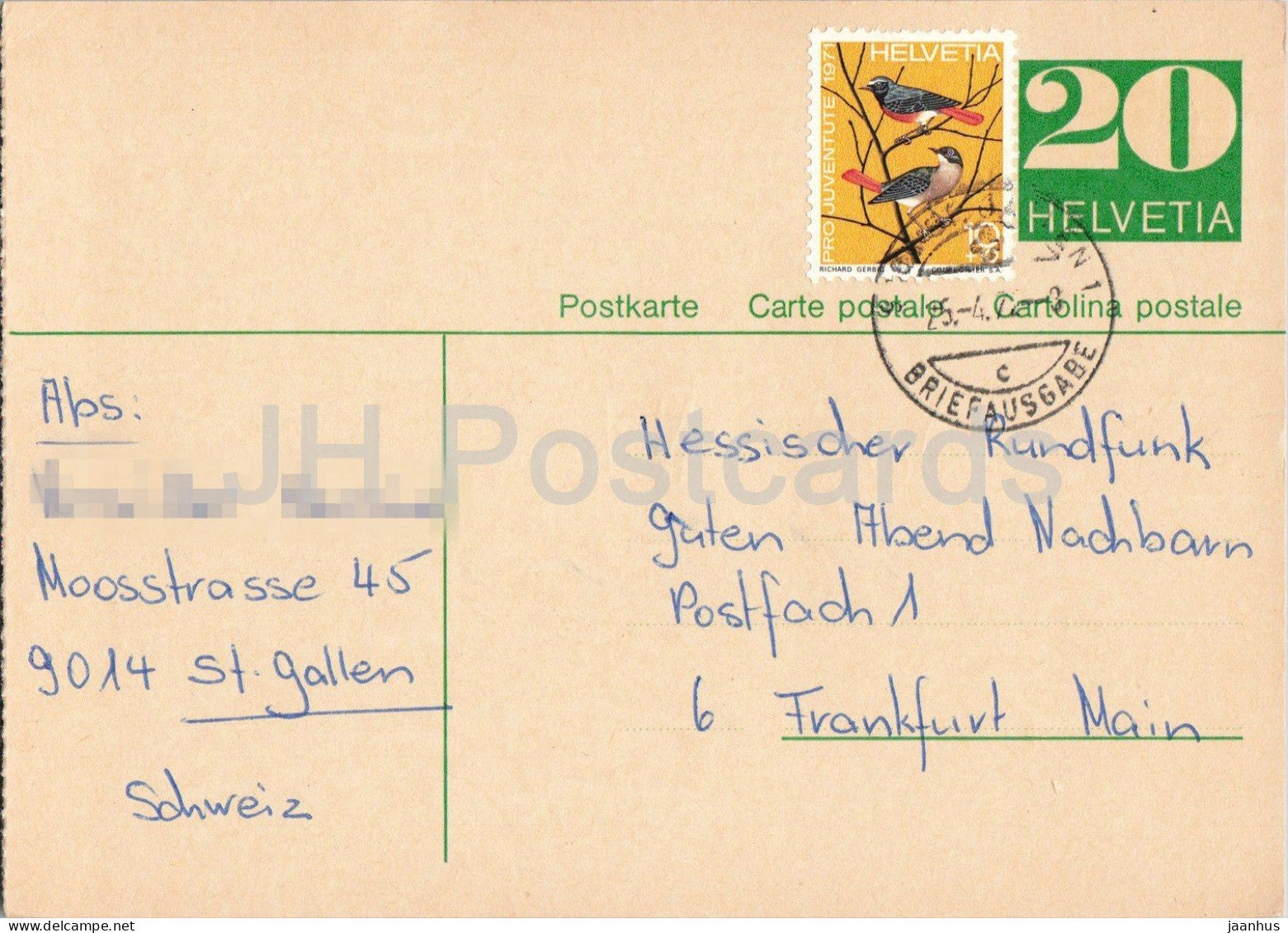 Guten Abend Nachbarn - Hessischer Rundfunk - postal stationery - 55 - 1972 - Switzerland - used - JH Postcards