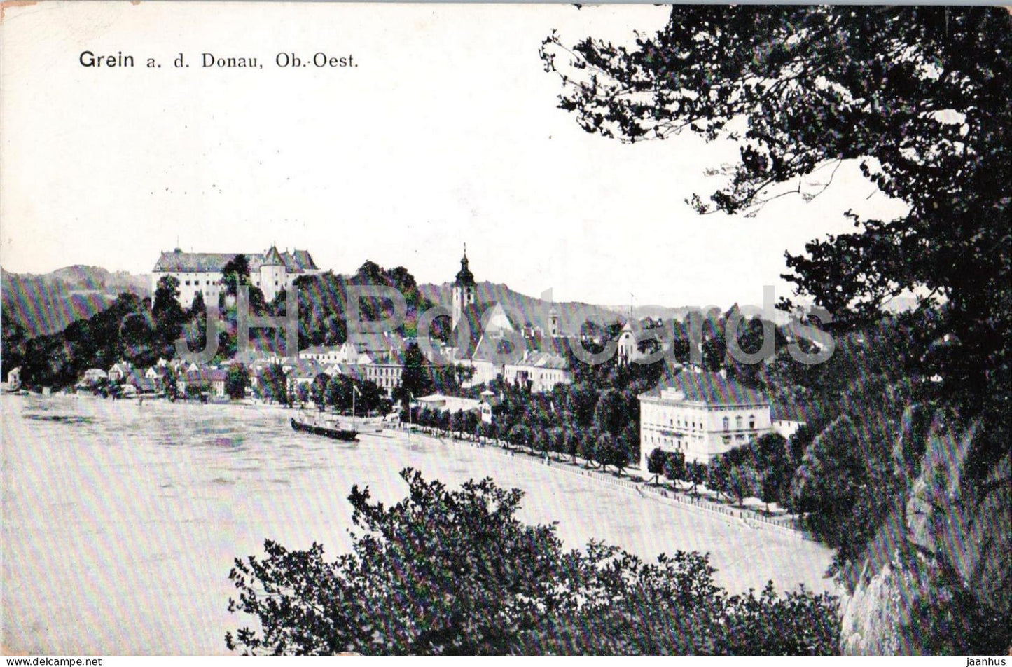 Grein a. d. Donau - town panorama - old postcard - 1913 - Austria - used - JH Postcards