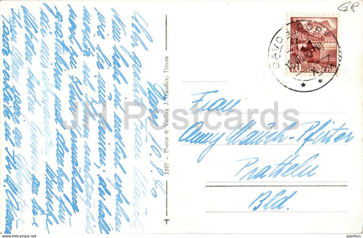 Die Landschaft Davos - alpine valley panorama, real photo - 1187 - old postcard - 1940 - Switzerland - used