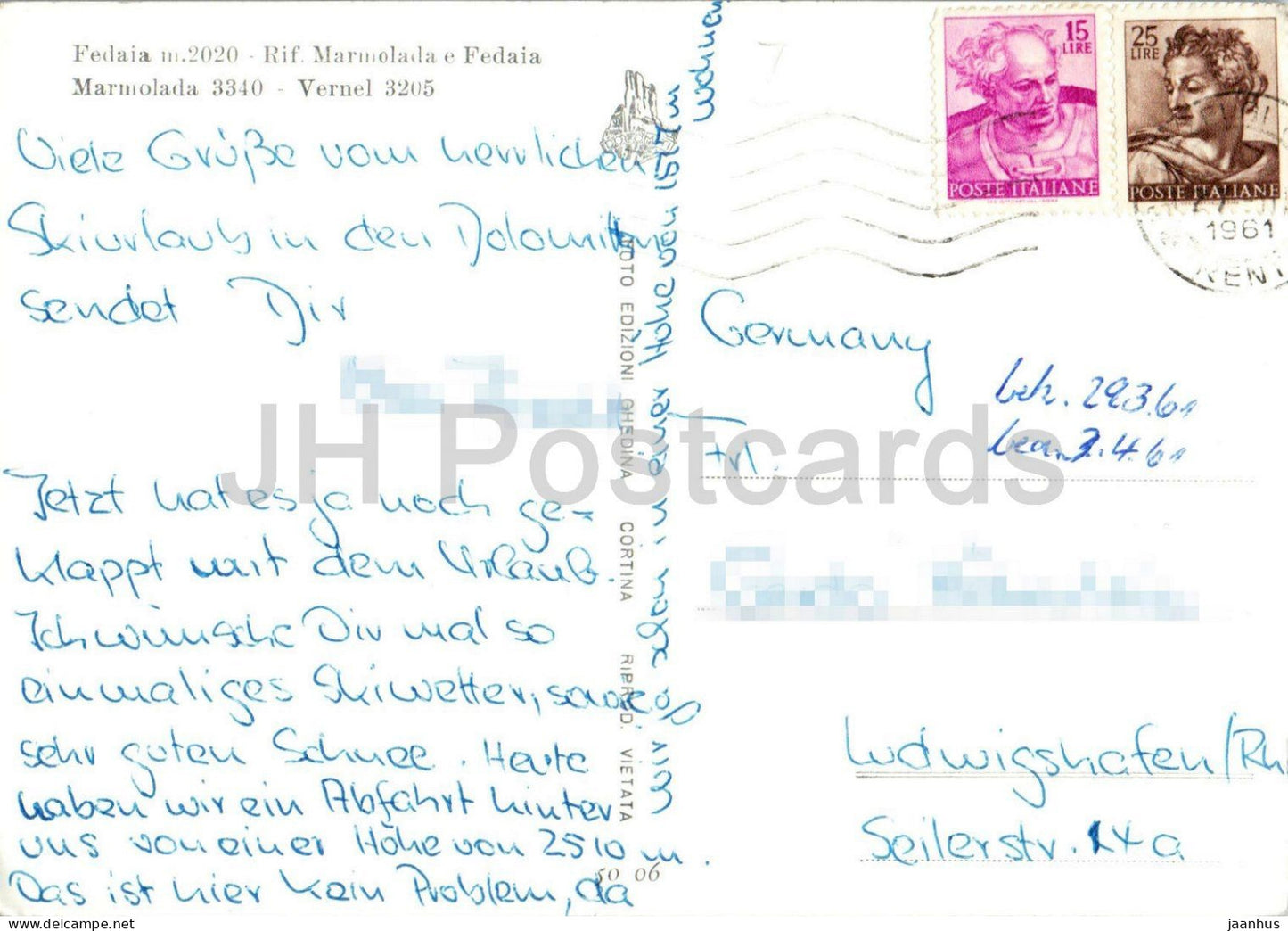 Fedaia - Rif. Marmolada und Fedaia - Pass - Dolomiten - Berge - Alpen - 5006 - 1961 - Italien - gebraucht
