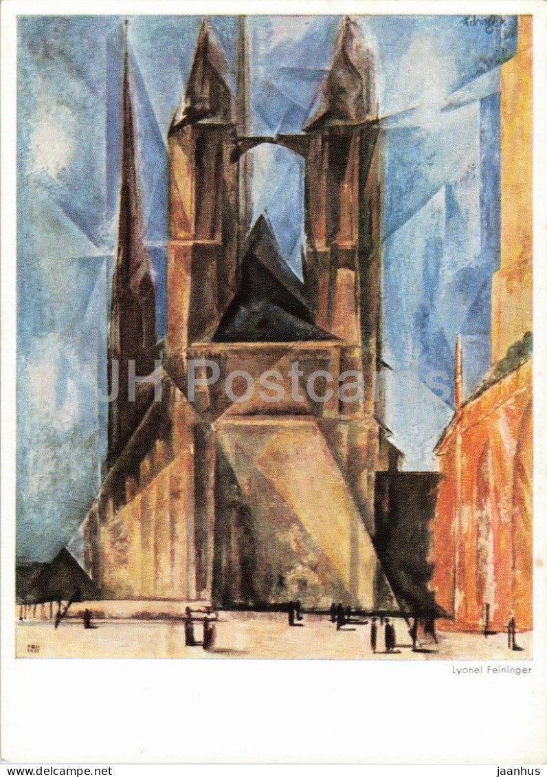 painting by Lyonel Feininger - The Market Church in Halle - Marktkirche in Halle - German art - 1961 - Germany - used - JH Postcards