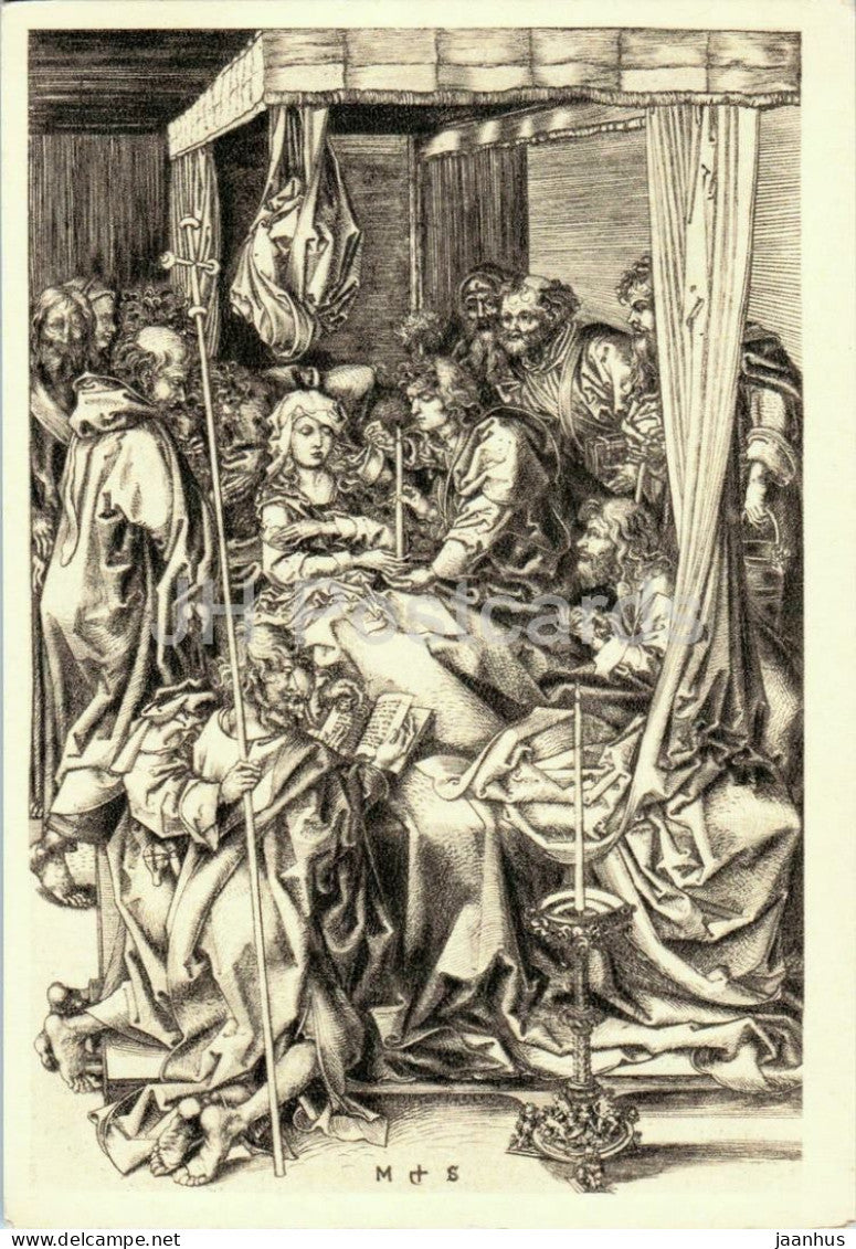 engraving by Martin Schongauer - The Death of the Virgin - La Mort de la Vierge - German art - 1965 - France - unused - JH Postcards