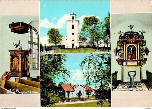 Oja Kyrka - church - multiview - Sweden - unused - JH Postcards