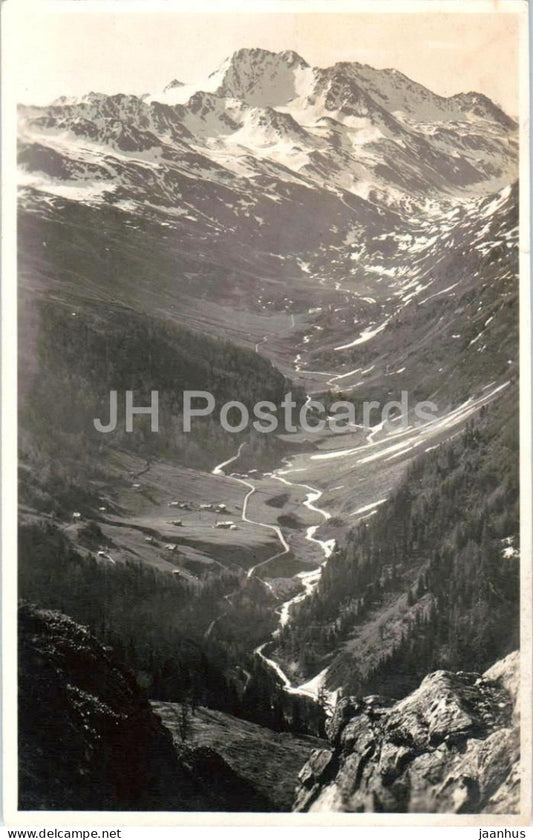 Fluelatal mit Weisshorn 3088 m - Luela Hospiz - alpine valley - 341 - old postcard - 1931 - Switzerland - used - JH Postcards