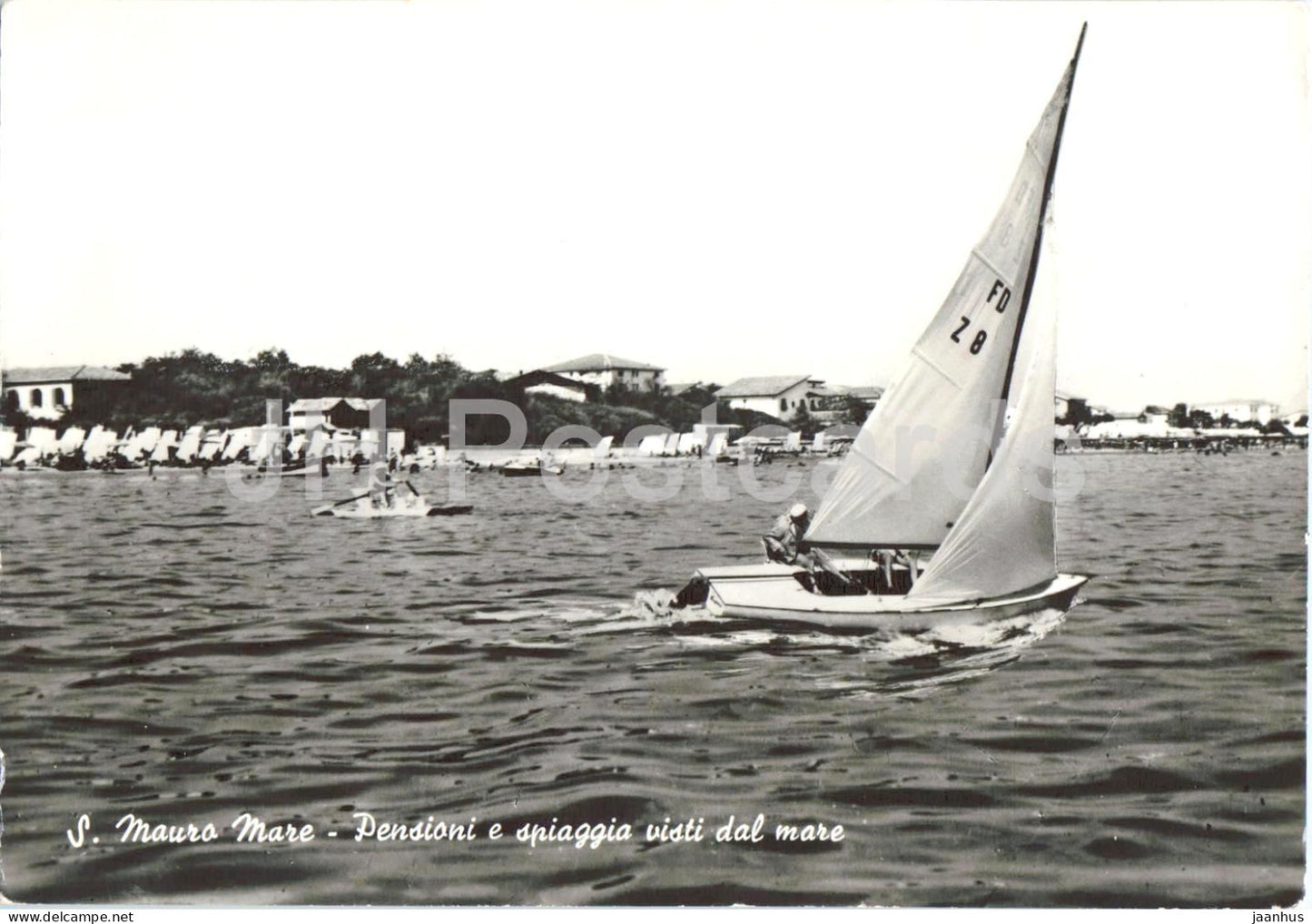 S. Mauro Mare - Pensioni e spiaggia visti dal mare - beach - sailing boat - 141 - 1964 - Italy - used - JH Postcards