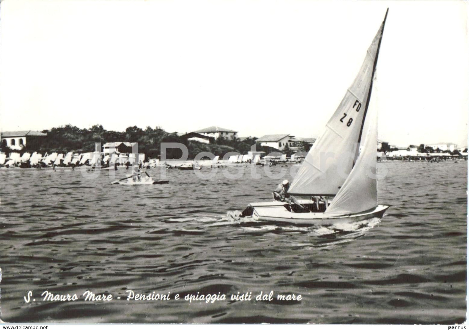 S. Mauro Mare - Pensioni e spiaggia visti dal mare - beach - sailing boat - 141 - 1964 - Italy - used - JH Postcards