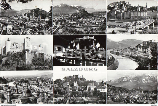 Salzburg - multiview - Altstadt - Untersberg - Staatsbrucke - Mulln Mirabellgarten old postcard - 1959 - Austria - used - JH Postcards