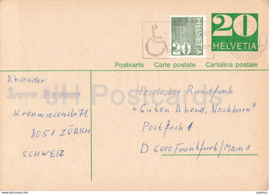 Guten Abend Nachbarn - Hessischer Rundfunk - postal stationery - 48 - 1972 - Switzerland - used - JH Postcards