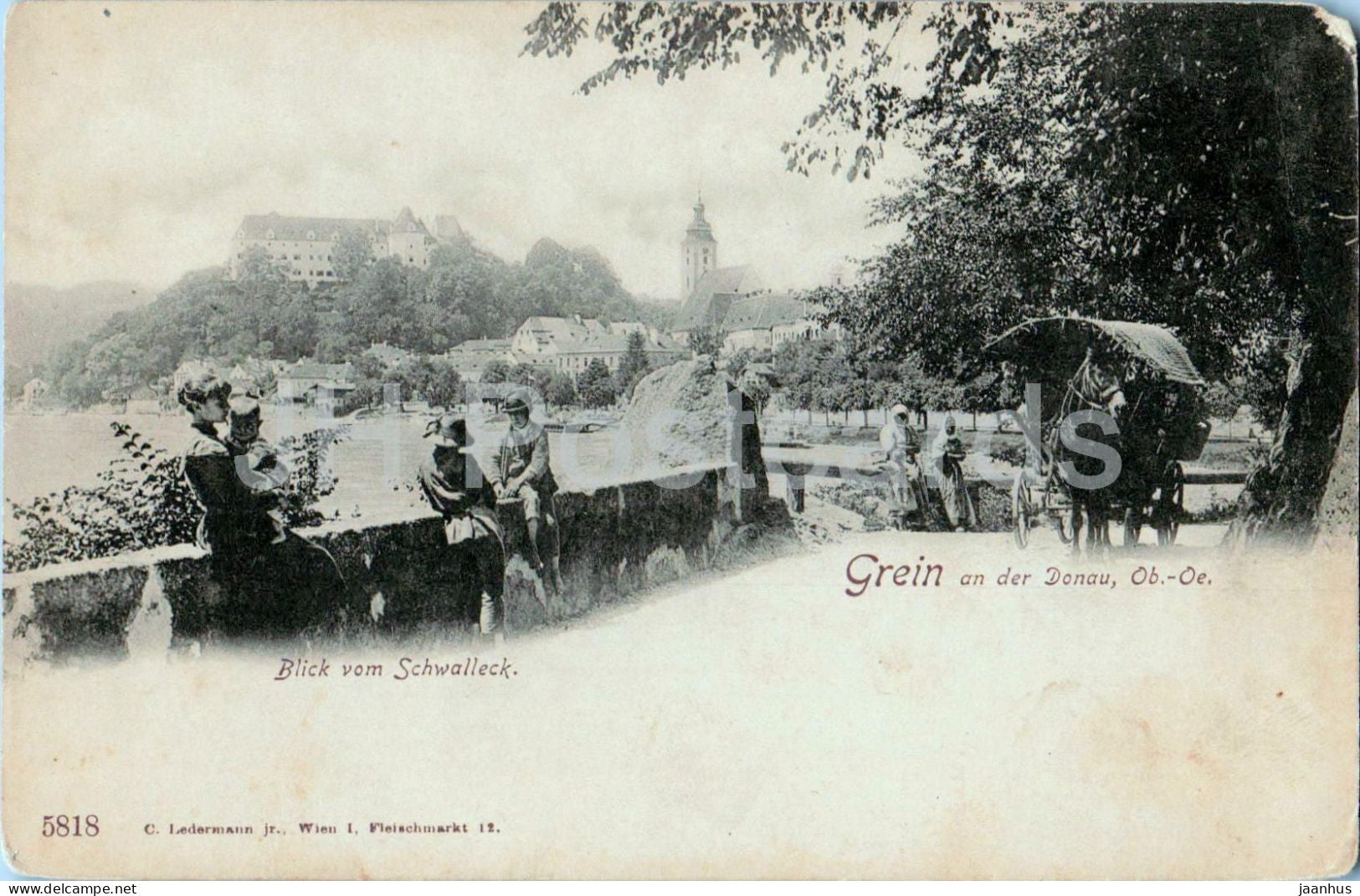 Grein an der Donau - Ob.-Oe. - Blick vom Schwalleck - people horse cart - 5818 - old postcard - 1900s - Austria - unused - JH Postcards