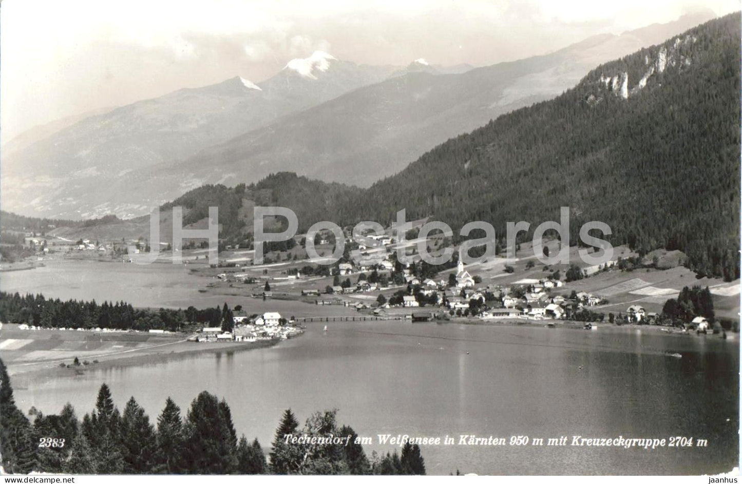 Techendorf am Weissensee in Karnten 950 m mit Kreuzeckgruppe 2704 m - 2383 - old postcard - 1959 - Austria - used - JH Postcards