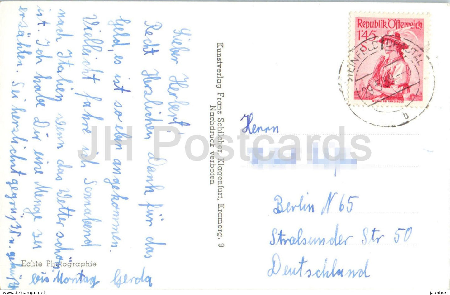 Techendorf am Weissensee en Carinthie 950 m avec Kreuzeckgruppe 2704 m - 2383 - vieille carte postale - 1959 - Autriche - usagé