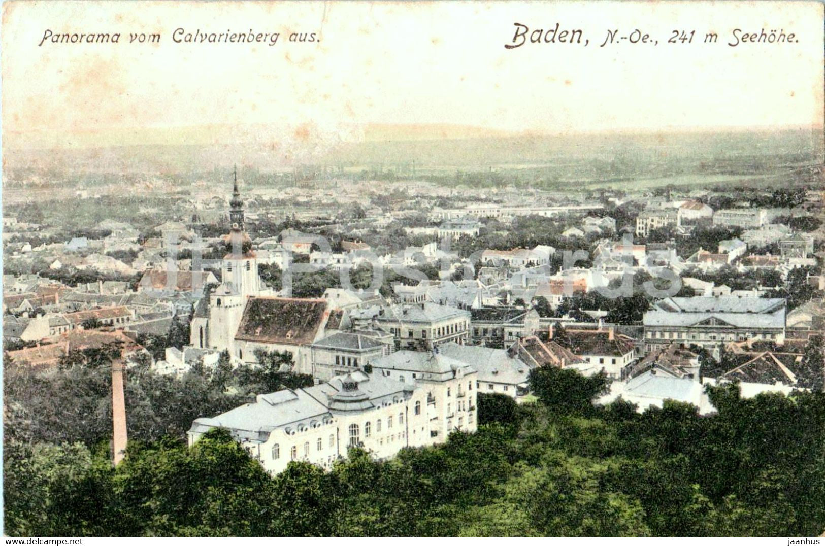 Panorama vom Calvarienberg aus - Baden - panorama - 6236 - old postcard - 1907 - Austria - used - JH Postcards