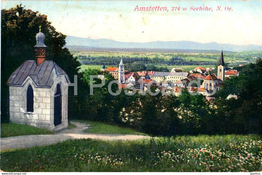 Amstetten 274 m Seehohe N. Oe. - city view - panorama - chapel - 8730 - old postcard - 1916 - Austria - used - JH Postcards