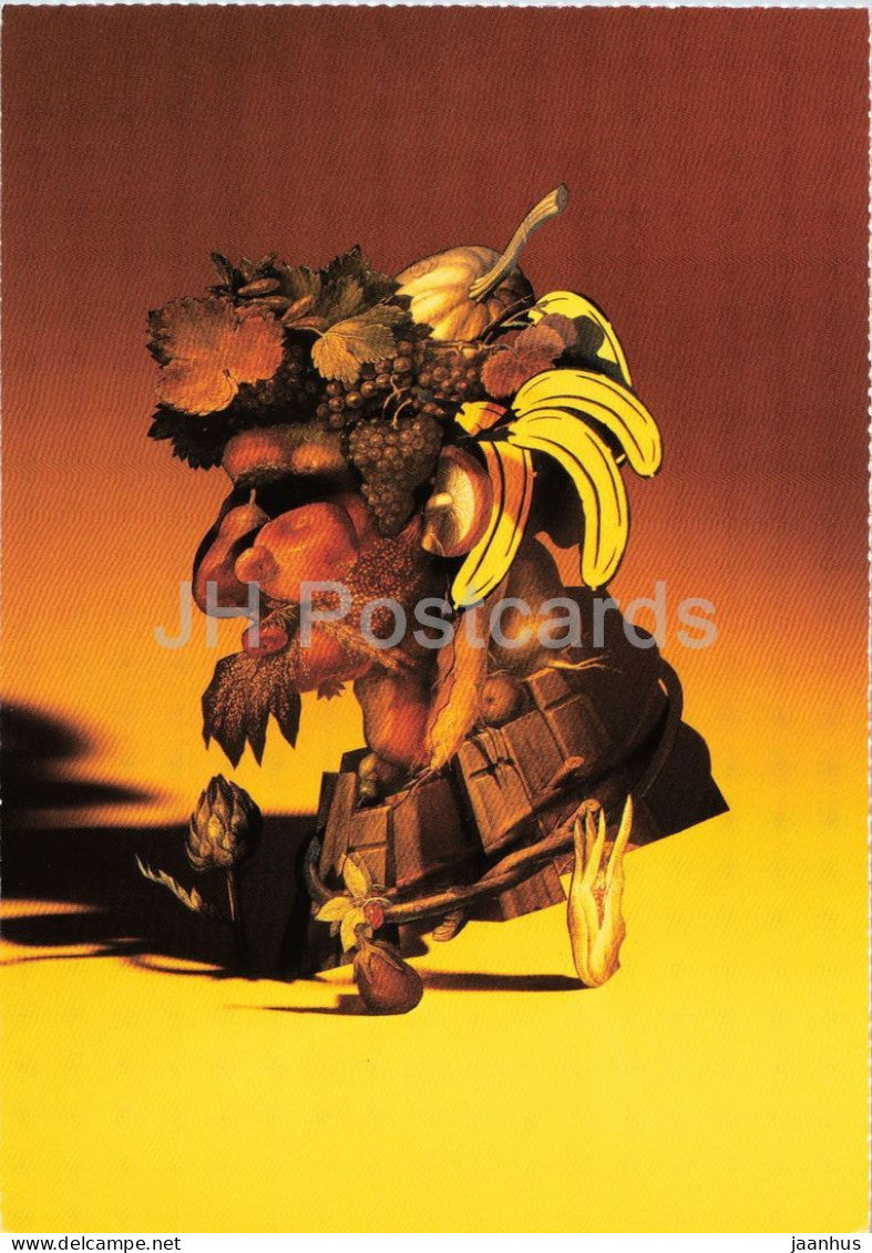 artwork by Giuseppe Arcimboldo and Thomas Baumgartel - head made of fruit and vegetables - Germany - unused - JH Postcards