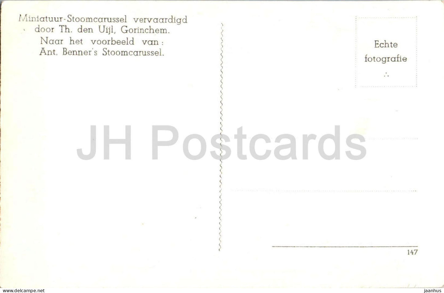 Miniatuur - Stoomcarussel - Miniature steam carousel - Gorinchem - 147 - old postcard - Netherlands - unused