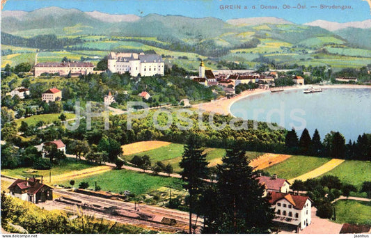 Grein a. d. Donau - Ob.-Ost. - Strudengau - panoramic view - railway - old postcard - 1914 - Austria - unused - JH Postcards