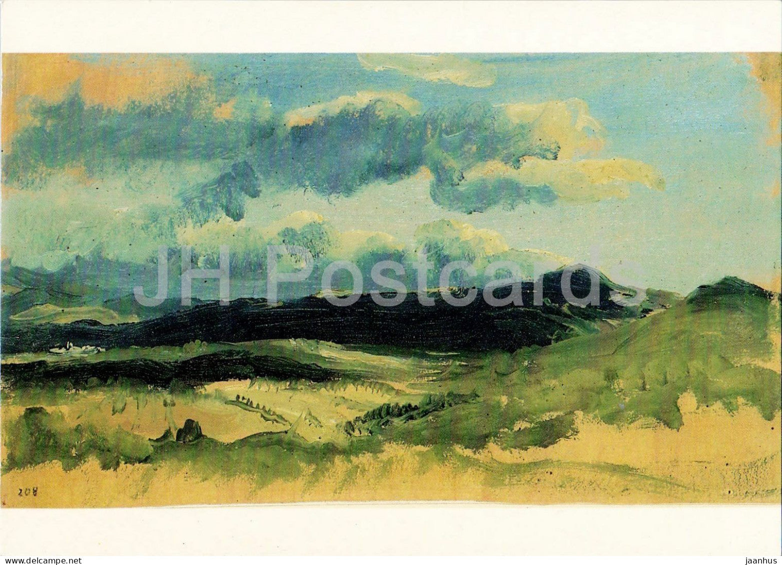 painting by Carl Blechen - Cloudy Sky over Hills - Wolkenhimmel uber Hugeln - German art - 1990 - Germany - used - JH Postcards