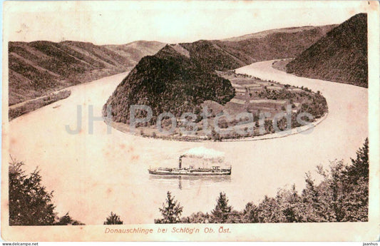 Donauschlinge bei Schlogen - Danube Bend near Schlogen - ship - boat - old postcard - 1917 - Austria - used - JH Postcards
