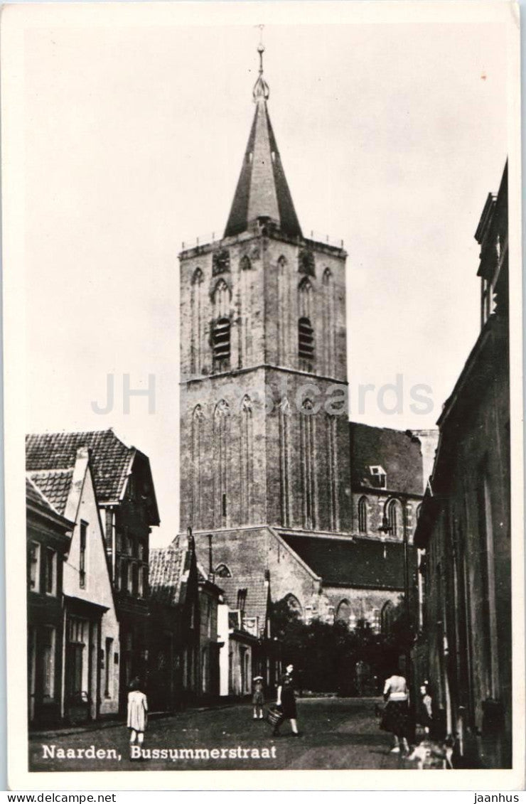 Naarden - Bussummerstraat - church tower - street view - 852 - old postcard - Netherlands - unused - JH Postcards