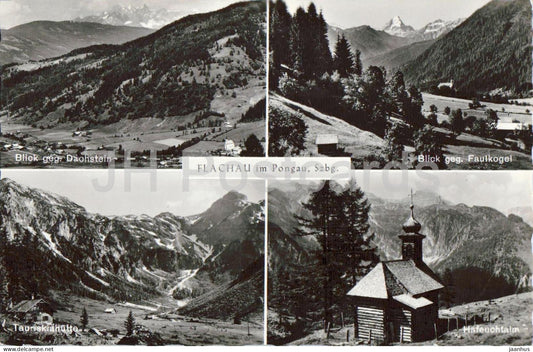 Flachau im Pongau - Szbg. - village - alpine valley mountains - chapel multiview - old postcard - Austria - unused - JH Postcards