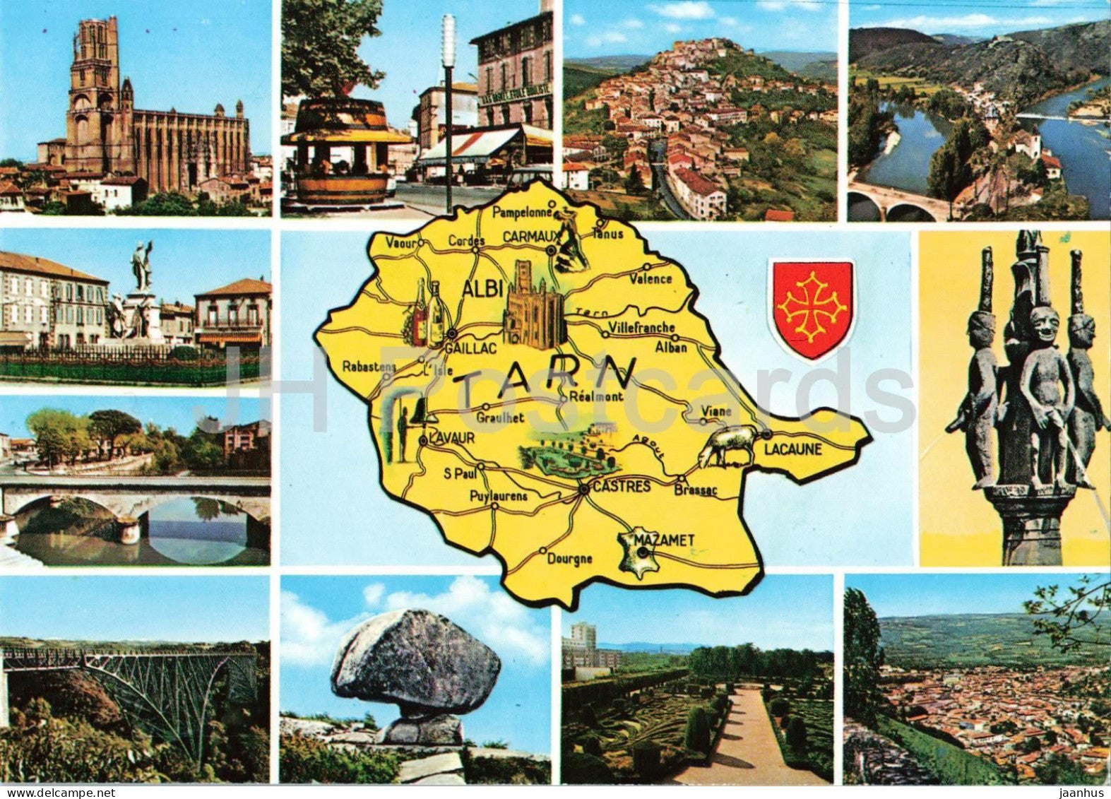 En Parcourant Le Tarn - Travelling through Tarn - Albi Gaillac Castres Lavaur - map collage - 461 - France - unused - JH Postcards