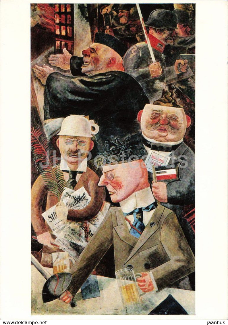 painting by George Grosz - Pillars of Society - Stutzen der Gesellschaft - military - 1980s - Germany - unused - JH Postcards