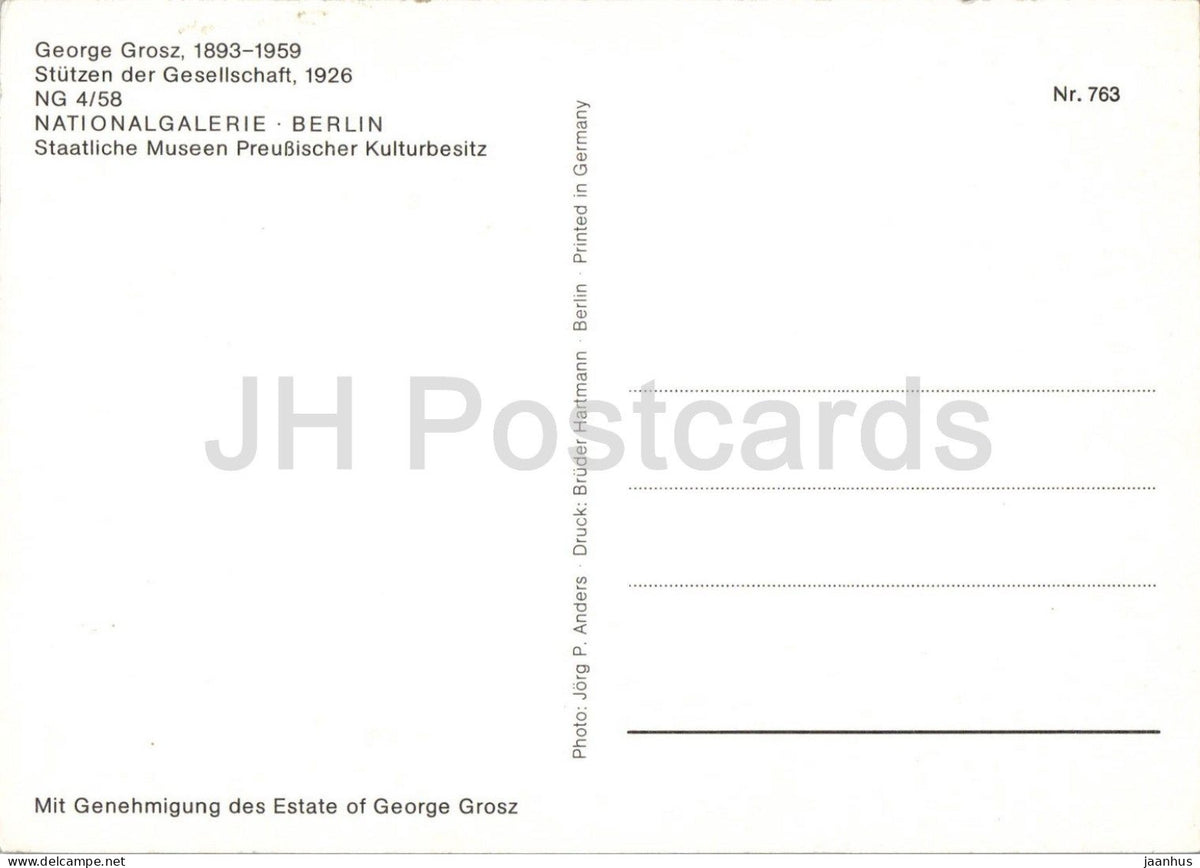 painting by George Grosz - Pillars of Society - Stutzen der Gesellschaft - military - 1980s - Germany - unused