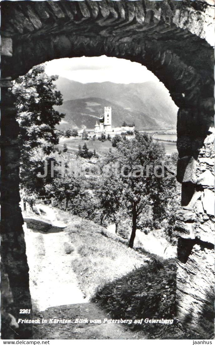 Friesach in Karnten - Blick vom Petersberg auf Geiersberg - town view - archway - 2261 - Austria - used - JH Postcards