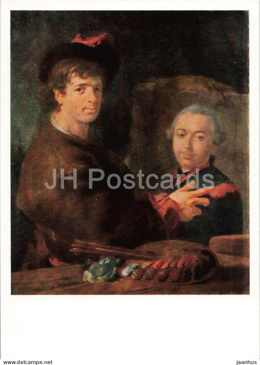 painting by Jean Louis de Velly - Self portrait - French art - old postcard - 417 - Russia USSR - used - JH Postcards