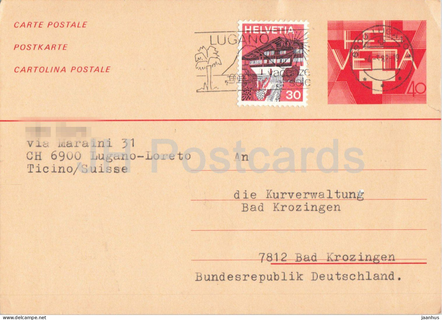 Kurverwaltung Bad Krozingen - postal stationery - 36 - 1982 - Switzerland - used - JH Postcards