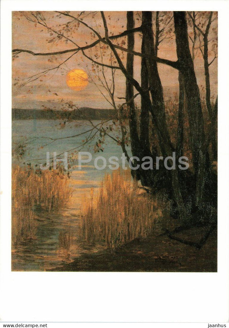 painting by Fritz Wachenhusen - Moonrise over the Bodden - Mondaufgang uber dem Bodden - German art - Germany - unused - JH Postcards