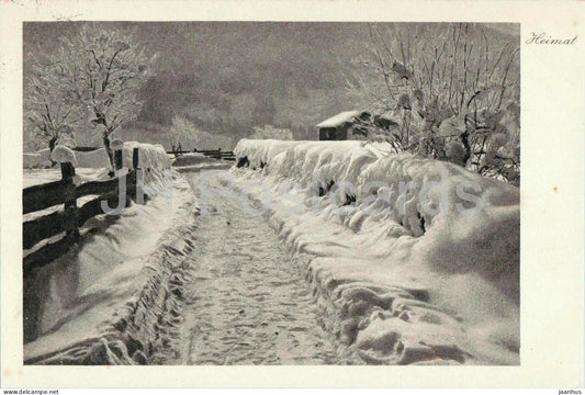 Grusch - Heimat series - snowy landscape with fence and hut - winter scene - old postcard - 1921 - Switzerland - unused - JH Postcards
