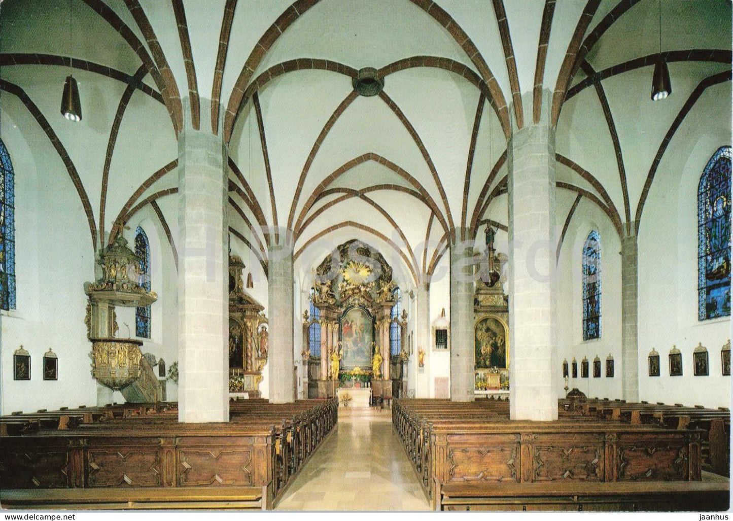 Grein a. d. Donau - Innenansicht der Pfarrkirche - church interior - altar - nave architecture - 1116 - Austria - unused - JH Postcards