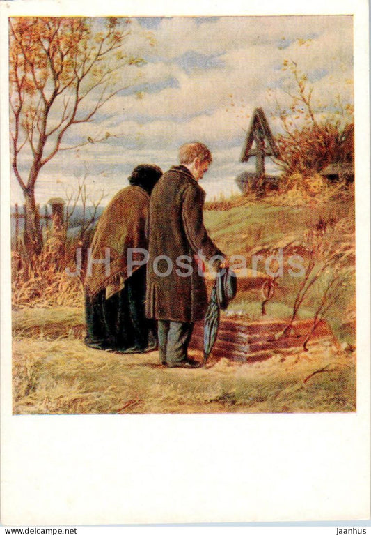 painting by V. Perov - At Their Sons Grave - Russian art - 1957 - Russia USSR - unused - JH Postcards