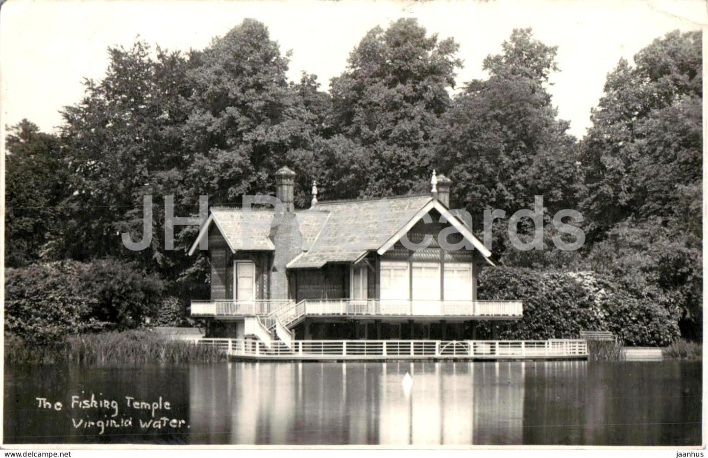 The Fishing Temple - Virginia Water - lake house - reflection - old postcard - England - United Kingdom - used - JH Postcards