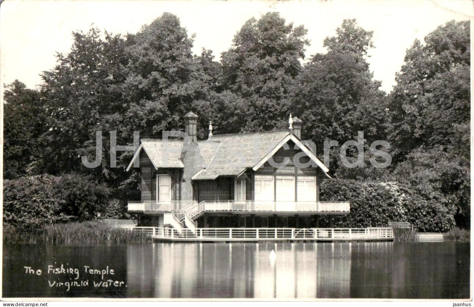 The Fishing Temple - Virginia Water - lake house - reflection - old postcard - England - United Kingdom - used - JH Postcards