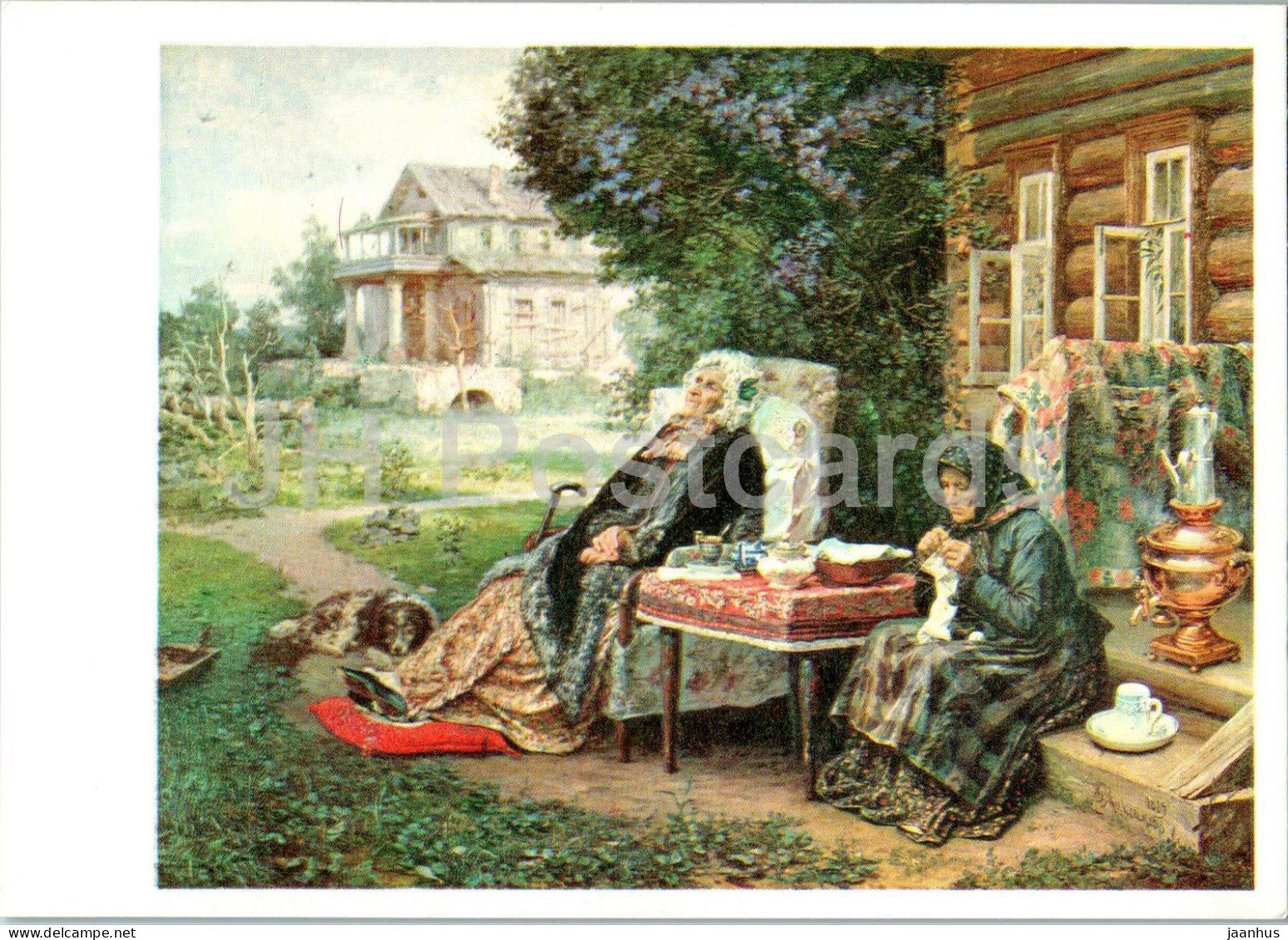 painting by V. Maksimov - All in the past - old women - samovar - Russian art - 1974 - Russia USSR - unused - JH Postcards