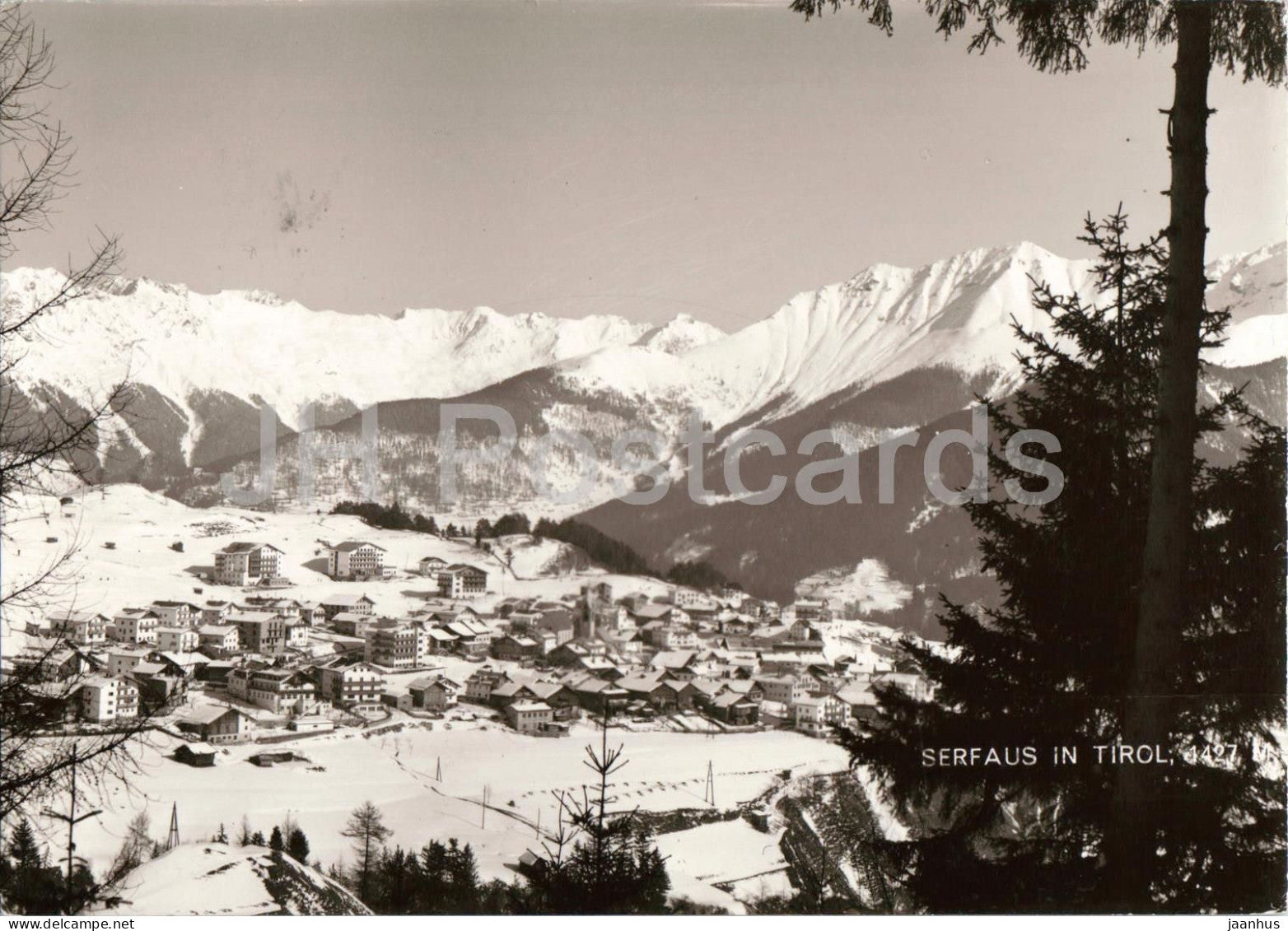 Serfaus in Tirol 1427 m - village - winter landscape - mountains - panorama - 1965 - Austria - used - JH Postcards