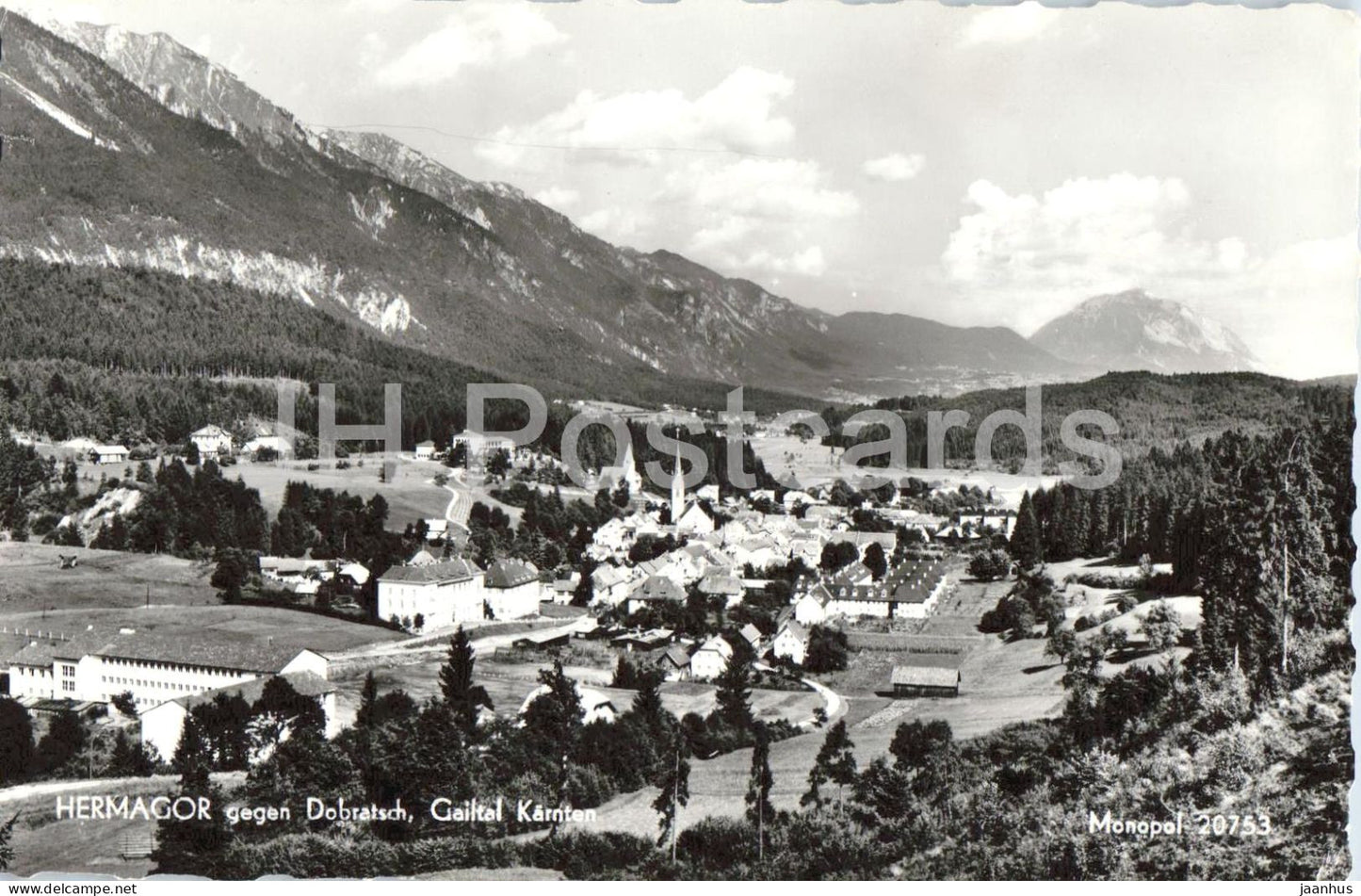 Hermagor gegen Dobratsch - Gailtal Karnten - town view - valley - mountains - 20753 - 1962 - Austria - used - JH Postcards
