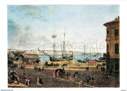 painting by Fyodor Alekseyev - View of the English Embankment - ship - Russian art - 1974 - Russia USSR - unused - JH Postcards
