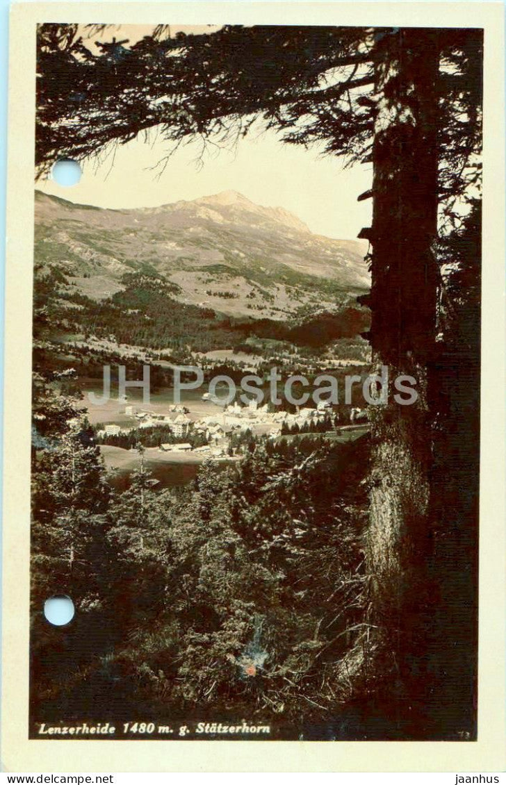 Lenzerheide 1480 m gegen Statzerhorn - alpine village panorama - old postcard - 1930s - Switzerland - used - JH Postcards