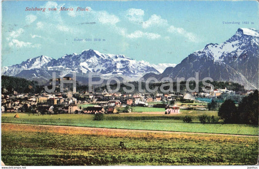 Salzburg von Maria Plain - Mountains Hoher Goll - Untersberg - Nr. 10425 - old postcard - 1921 - Austria - used - JH Postcards