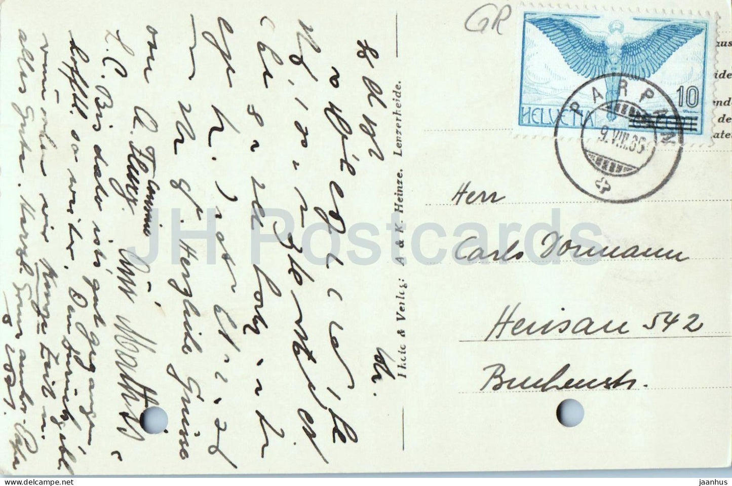 Lenzerheide 1480 m gegen Statzerhorn - alpine village panorama - old postcard - 1930s - Switzerland - used